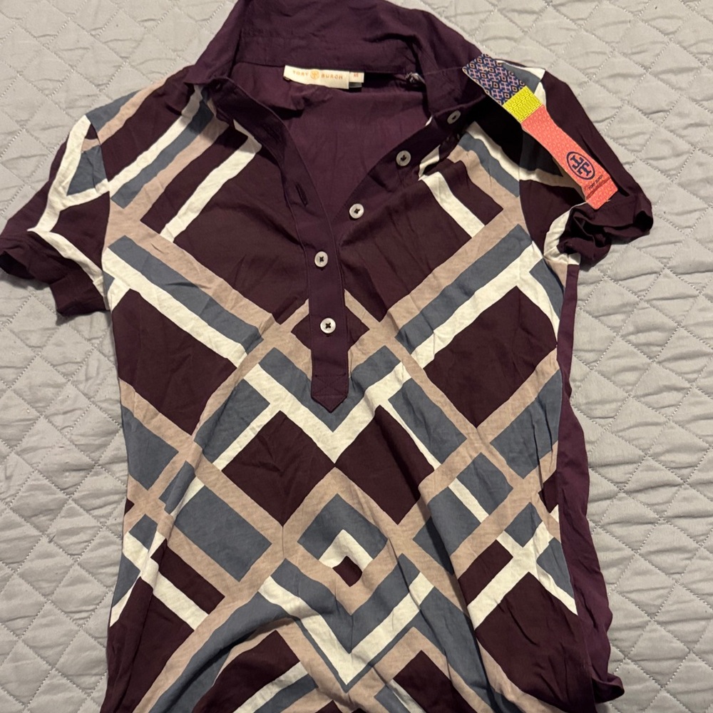 Tory Burch Purple Geometric Button Down Shirt
